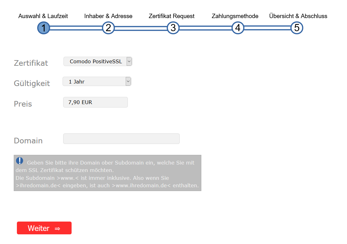 Bestellvorgang - Auswahl und Laufzeit
