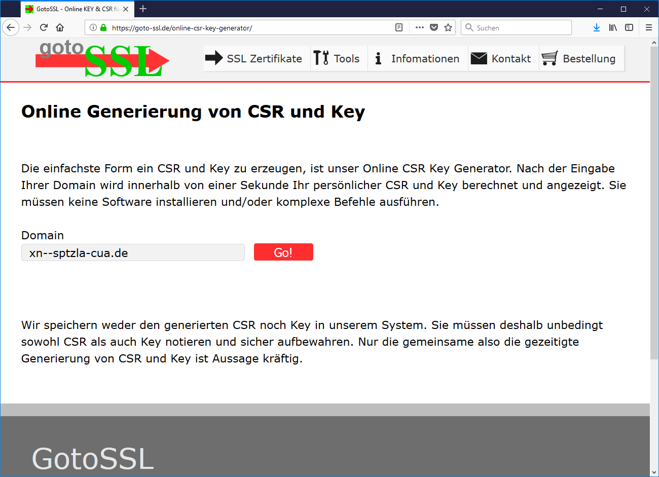 Online Generierung von CSR und Key 1